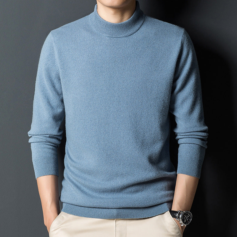 men’s blue-gray long sleeve mock neck shirt styled casual