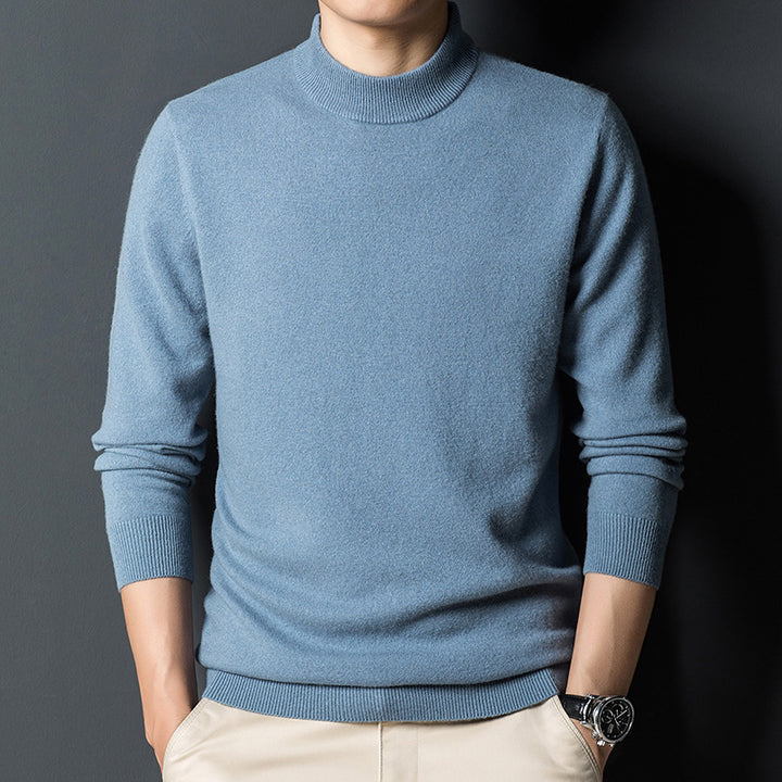 men’s blue-gray long sleeve mock neck shirt styled casual