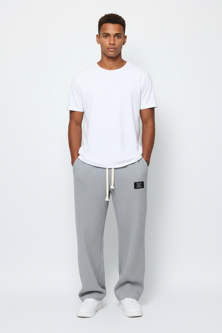 waffle straight pants men textured waffle fabric close detail