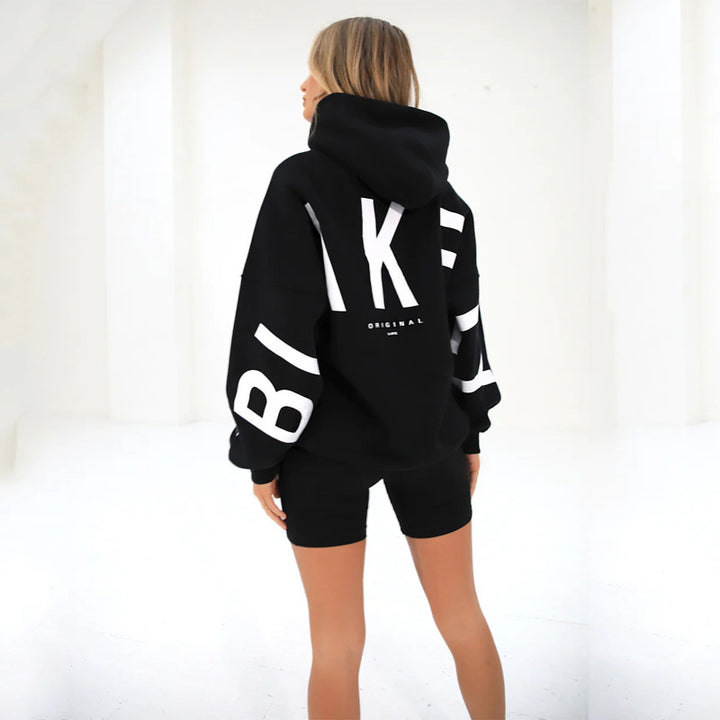 Printed Thickened Hoodie thick streetwear hoodie look with large back text and soft drape, minimal off-duty outfit
