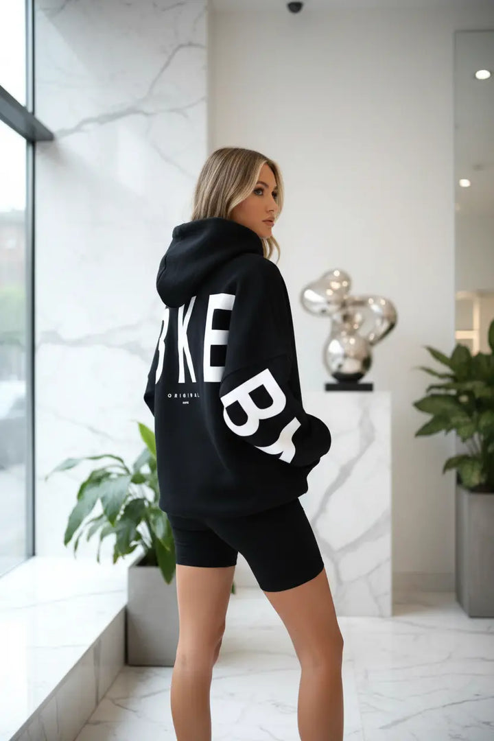 Printed Thickened Hoodie long sleeve hip hop hoodie styling with bold back letters and relaxed stance, street fashion
