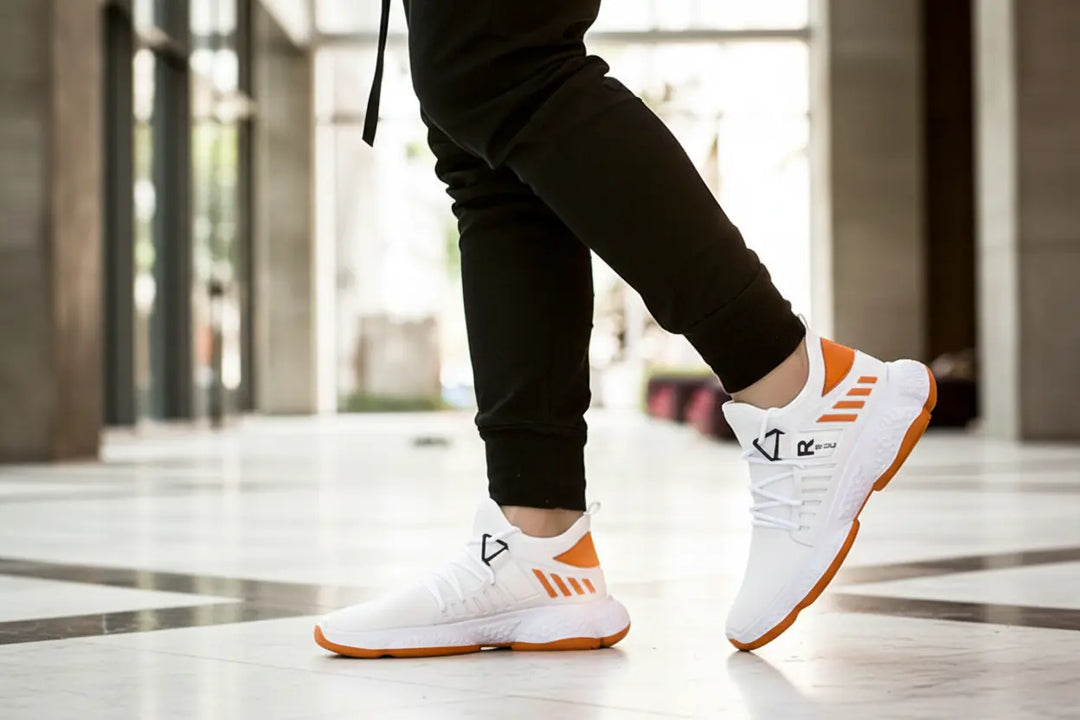 athletic shoes men breathable mesh sneaker white low-top with textured outsole grip for workouts and commuting
