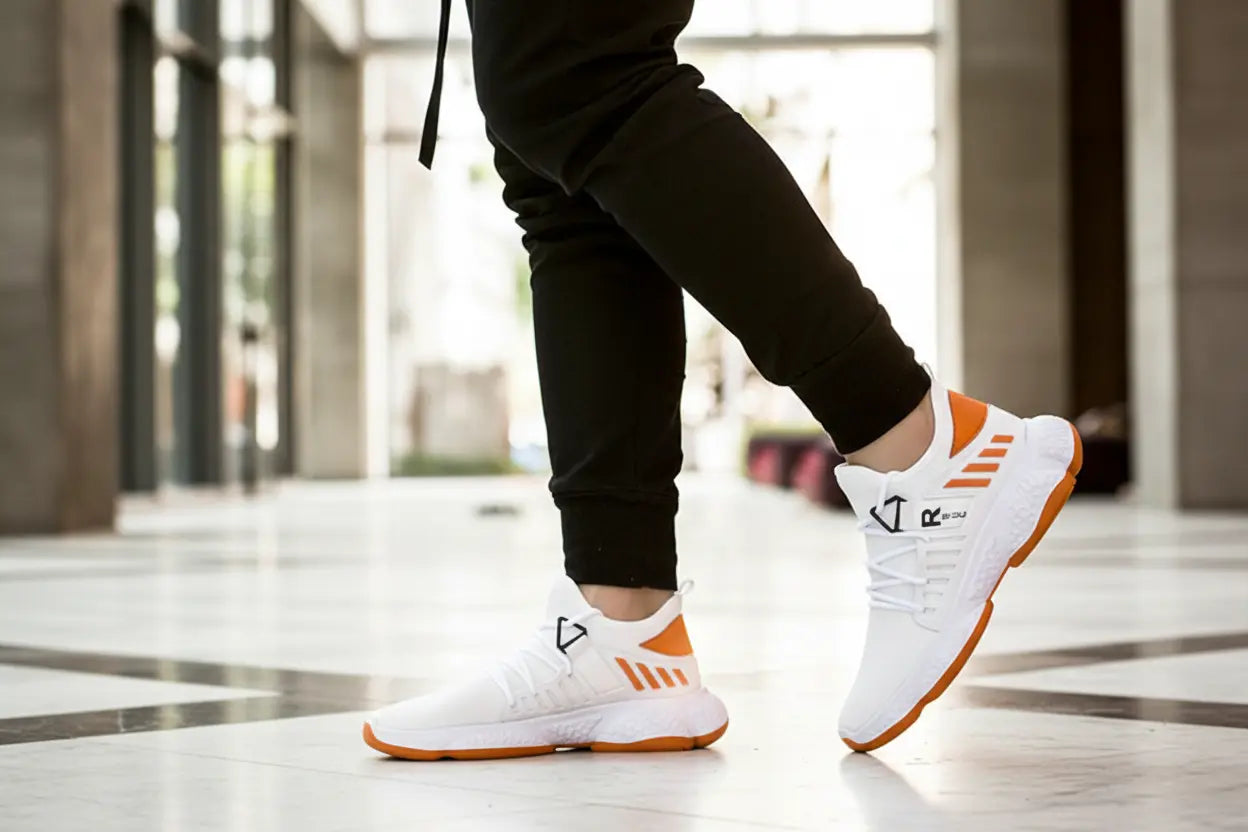 athletic shoes men breathable mesh sneaker white low-top with textured outsole grip for workouts and commuting
