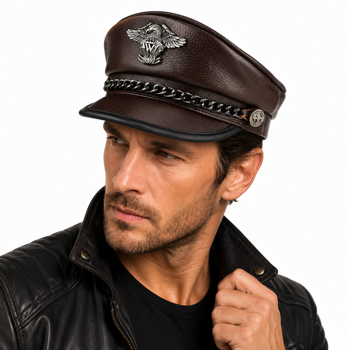 Motorcycle Hat Leather for Men Eagle Style