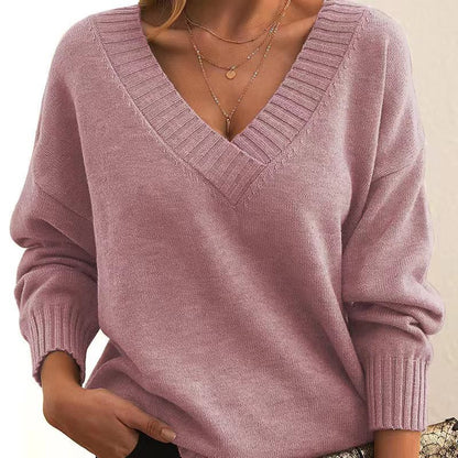 Women’s V-Neck Sweater   Cozy Loose Knit for Autumn & Winter