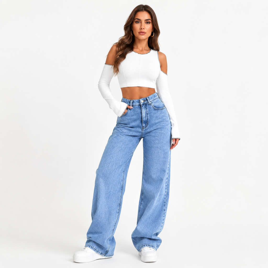 Women's Wide Leg Jeans - High Waist Relaxed Denim Fit Style