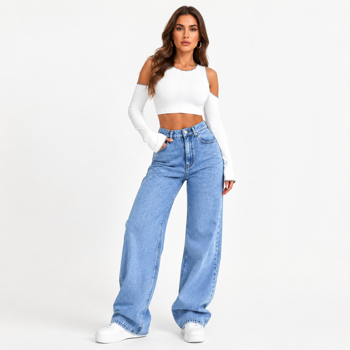 High waisted wide leg jeans for women with pocketed cotton denim look and clean everyday styling for casual outfits today now