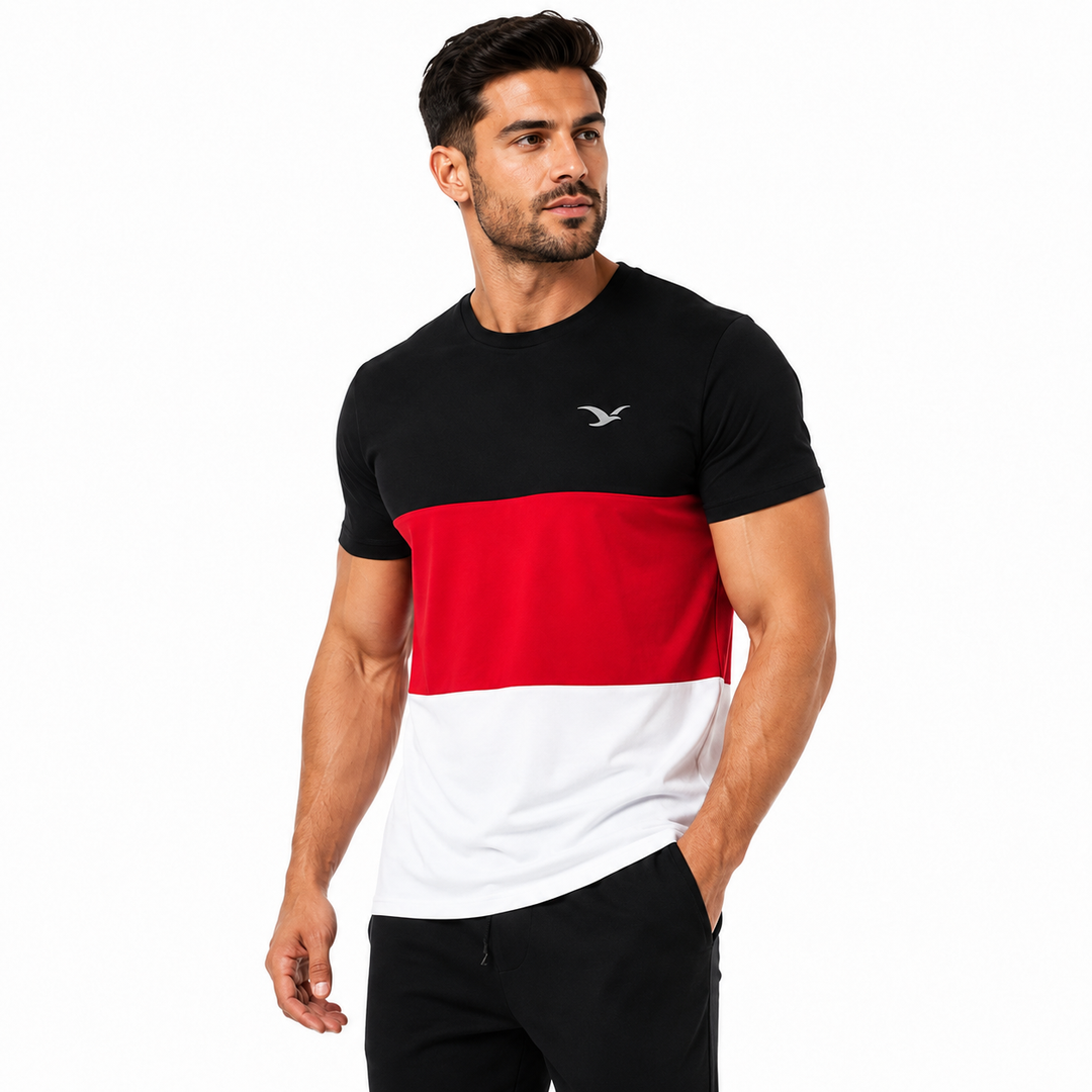 Men’s streetwear t-shirt with color block design and comfortable daily fit