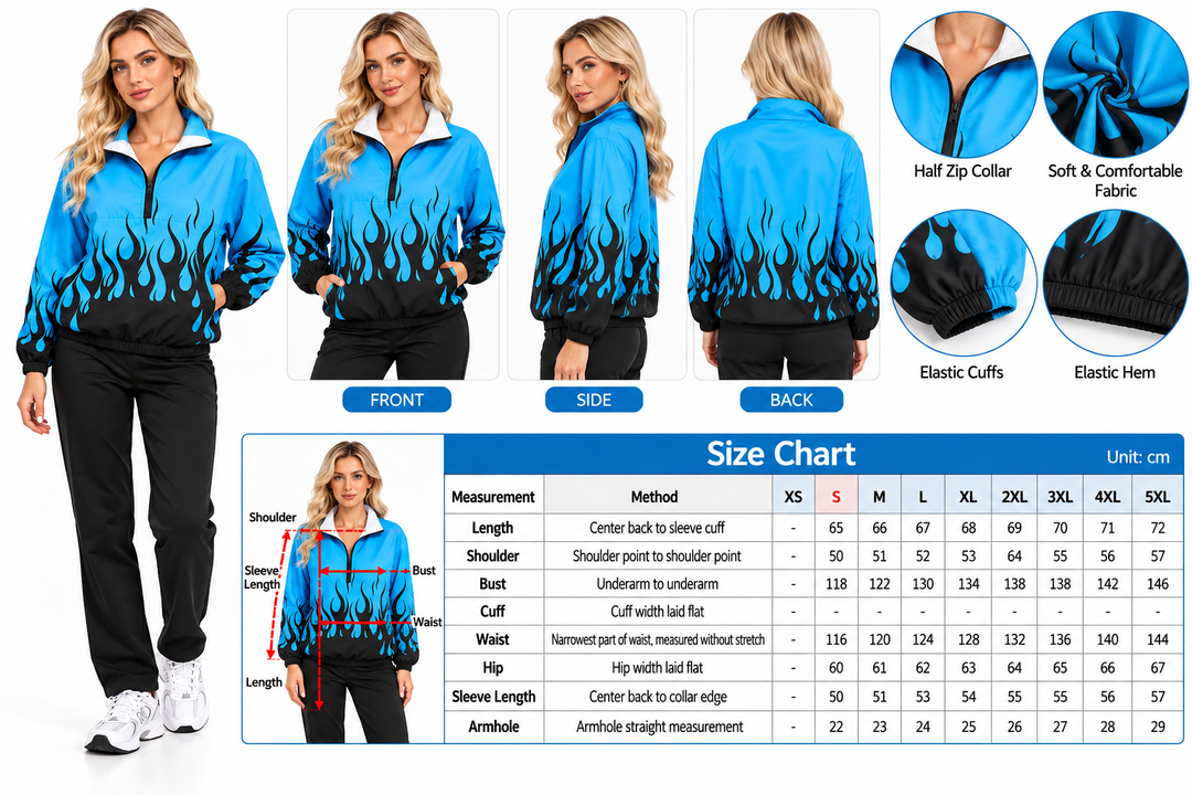Windbreaker Jacket for Women with Half Zip and 5 Prints