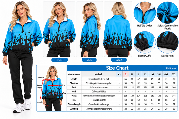 Windbreaker Jacket for Women with Half Zip and 5 Prints