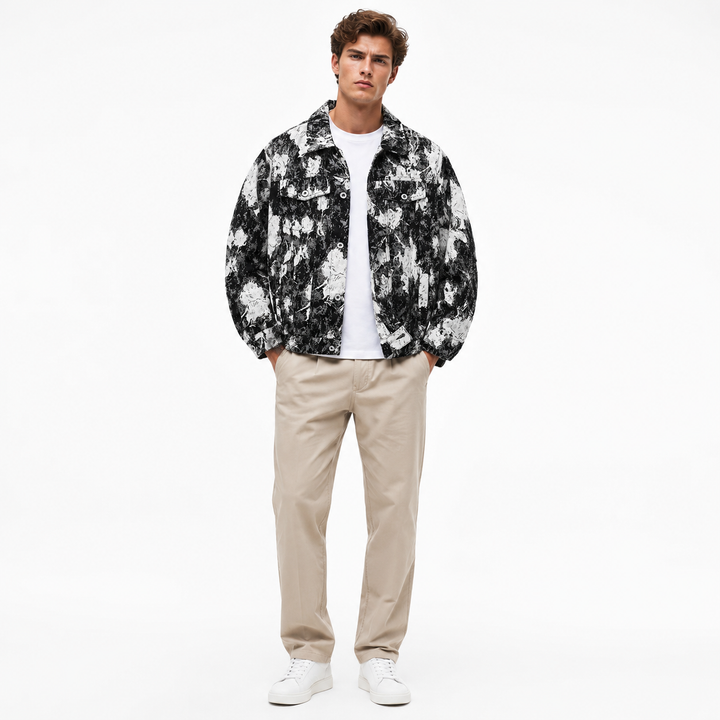 Streetwear outerwear jacket for men with graphic floral pattern and casual fit
