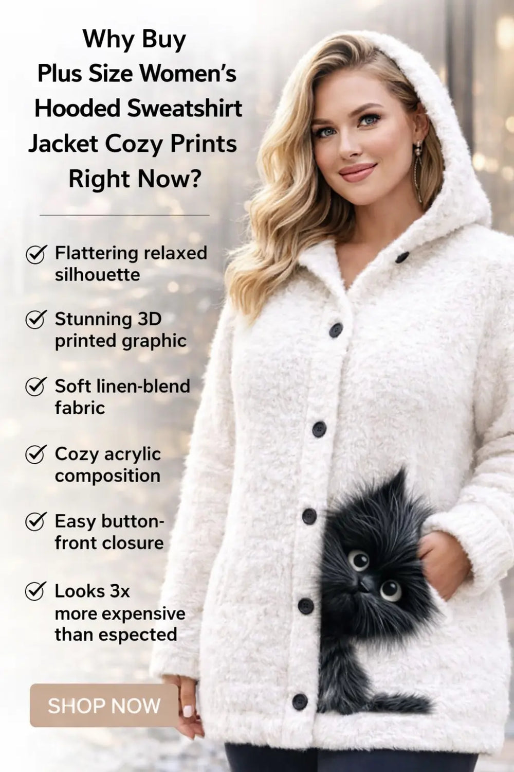 Women plus size hoodie jacket cozy fabric detail close shot