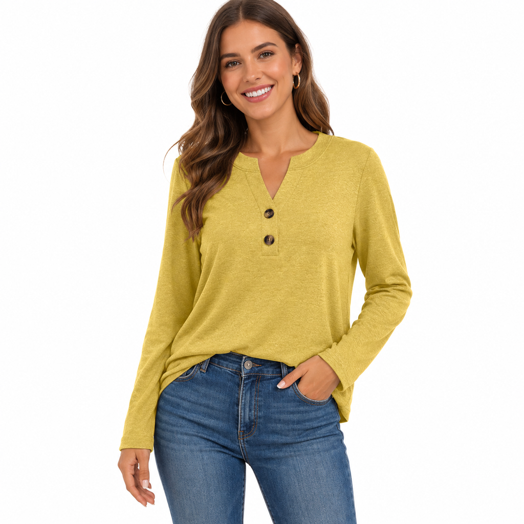Spring Autumn Long-sleeve T-shirt With A V-neck Blouse