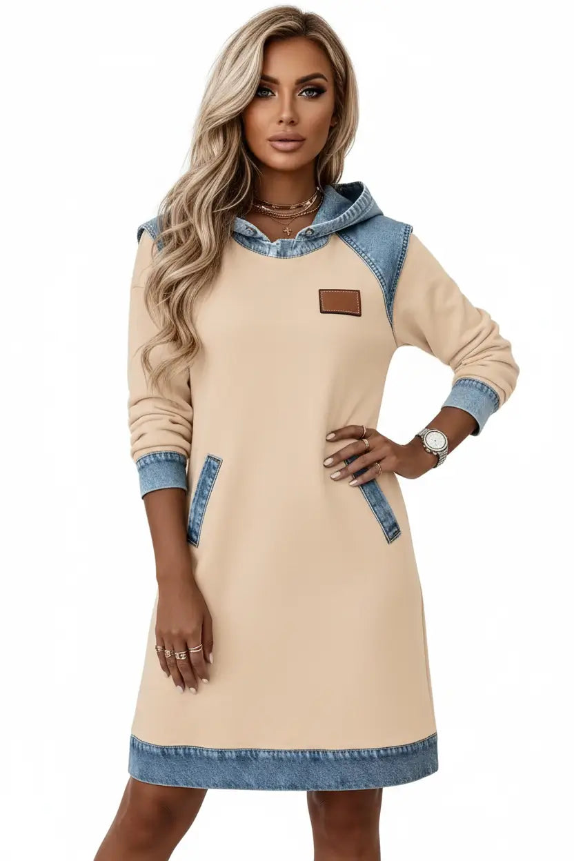 hoodie skirt set white and navy contrast detail front torso focus showing fake two piece construction