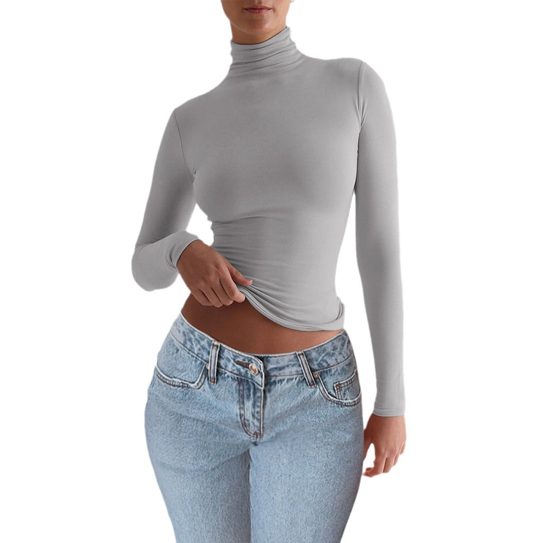 Y2K Slim Turtleneck T-Shirt sculpted waist casual setting