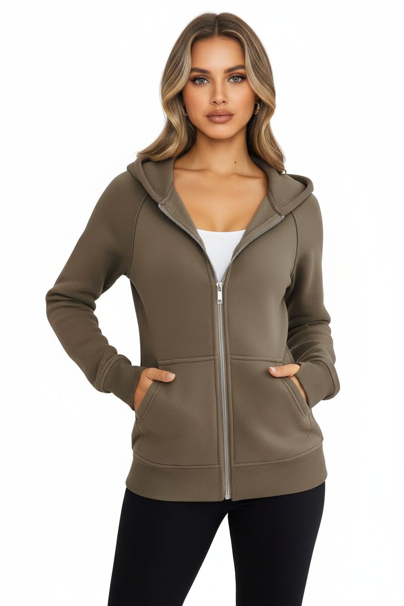Women Fleece Zip Hoodie Warm Casual Loose Fit Style