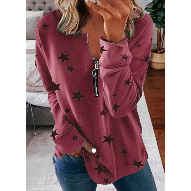 women’s star print sweatshirt cotton blend fabric soft interior lining