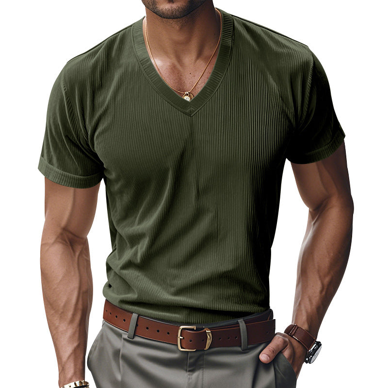 loose casual men's V-neck t-shirt minimal design everyday casual look