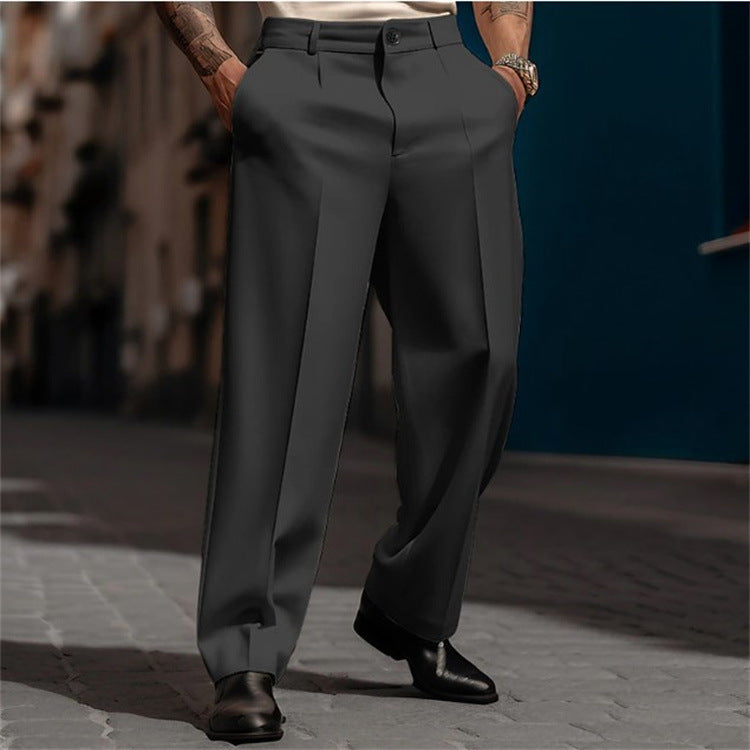 "white straight leg dress pants men breathable polyester formal occasions modern fit clean"
