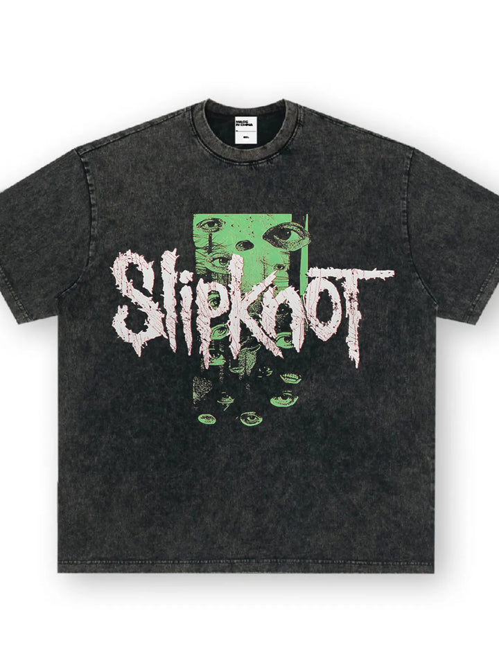 Slipknot vintage wash T-shirt sleeve length detail highlighting relaxed street cut