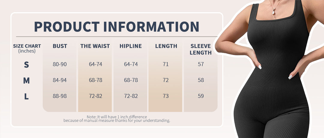 Black shapewear with product information chart on a beige background