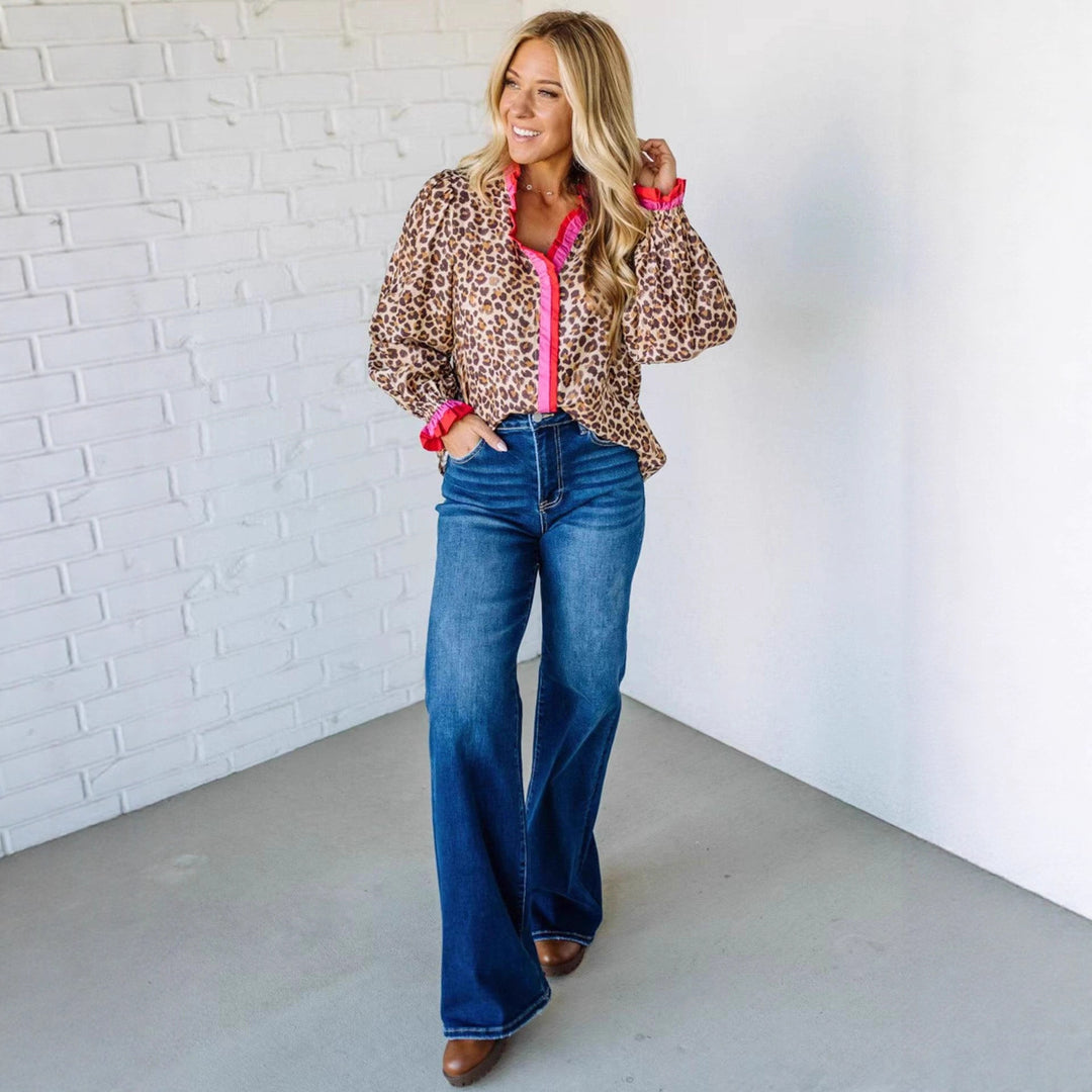 Leopard Lace Long Sleeve Top Stylish Womens Fit Perfect