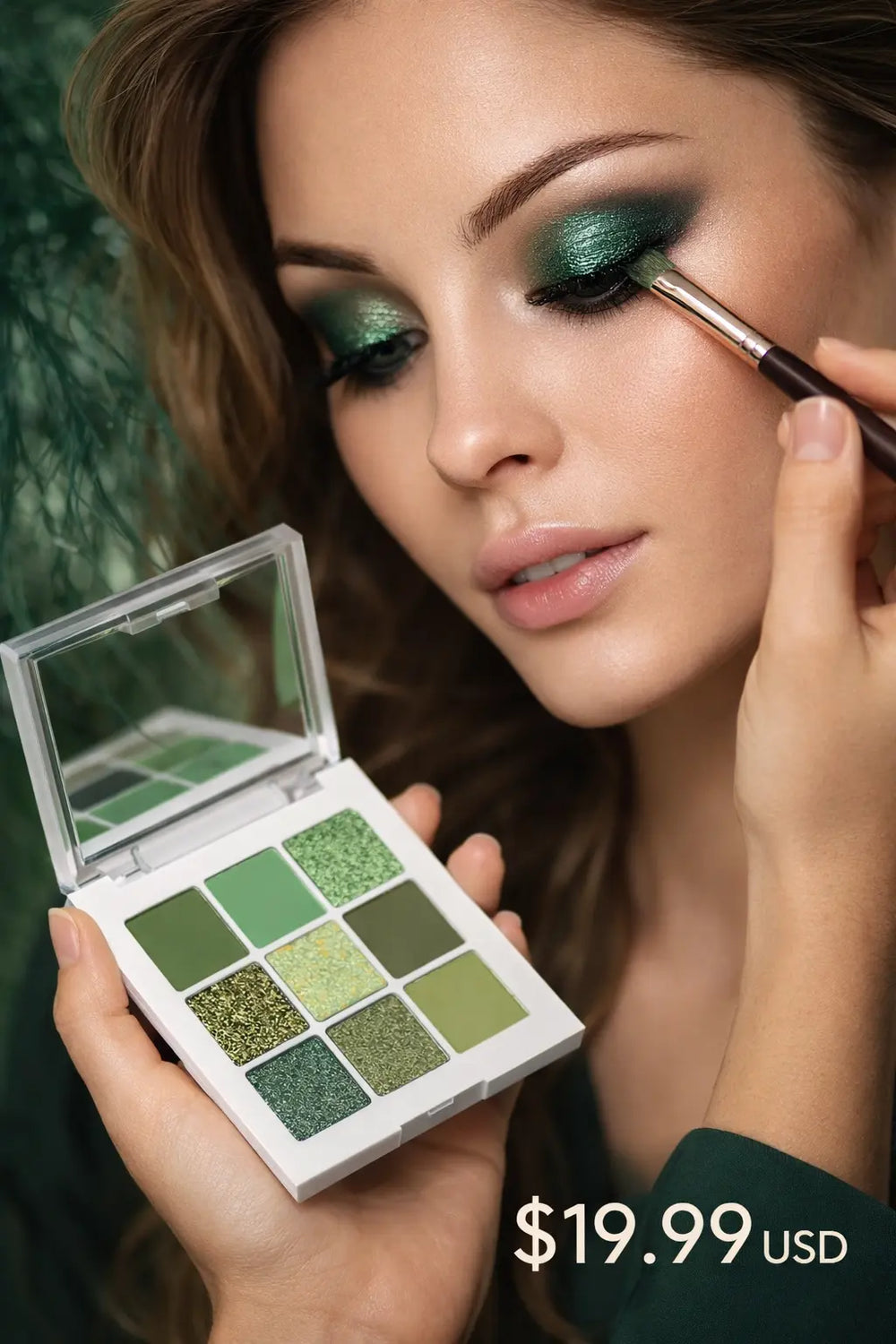 green shimmer eyeshadow applied on eyelid with refined glow finish