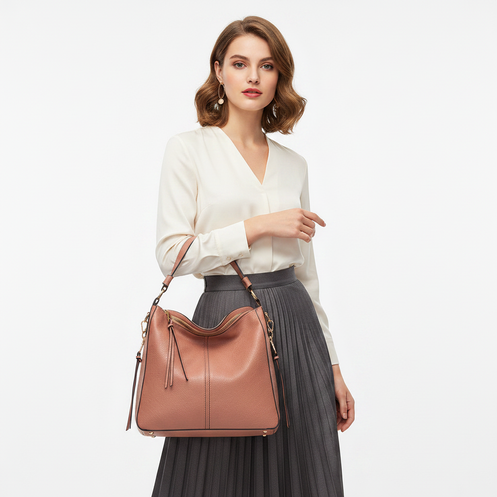 Large shoulder bag for women with roomy interior, detachable strap, and elegant leather-look finish