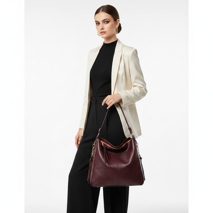 Large everyday handbag for women with premium PU feel, soft silhouette, and secure top closure