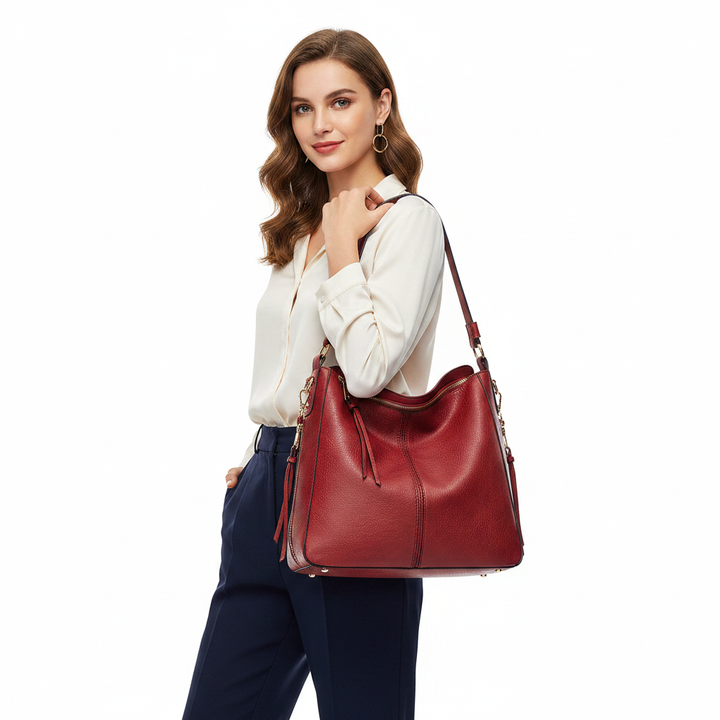 Women shoulder bag leather look with soft hobo shape, secure zipper, and practical daily storage