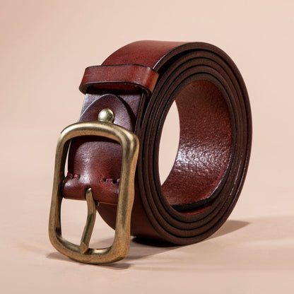 Men's Genuine Leather Belt Retro Brass Buckle Style Icons