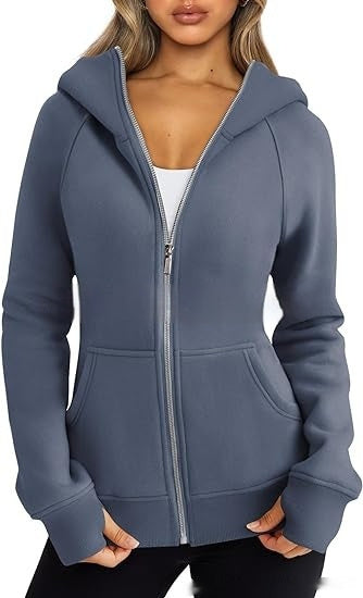 Women Fleece Zip Hoodie Warm Casual Loose Fit Style