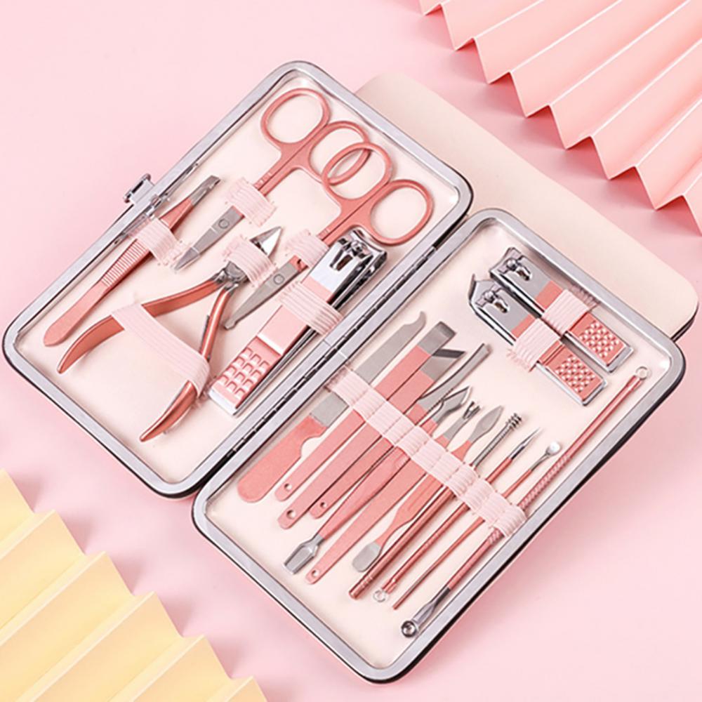 Compact manicure tool set with nail trimming accessories organized in a case for personal grooming and regular home nail care