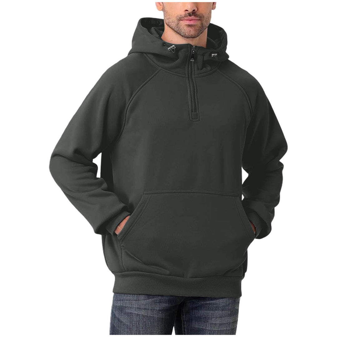 Side view of a men’s pullover hoodie with clean lines and casual fit