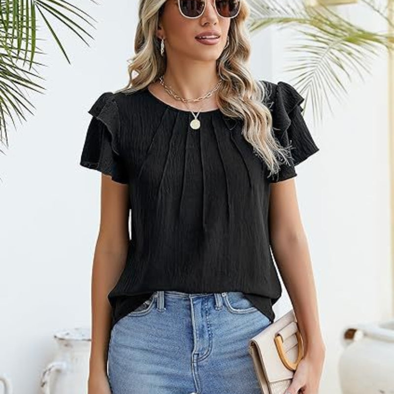 short sleeve office blouse princess sleeves refined silhouette