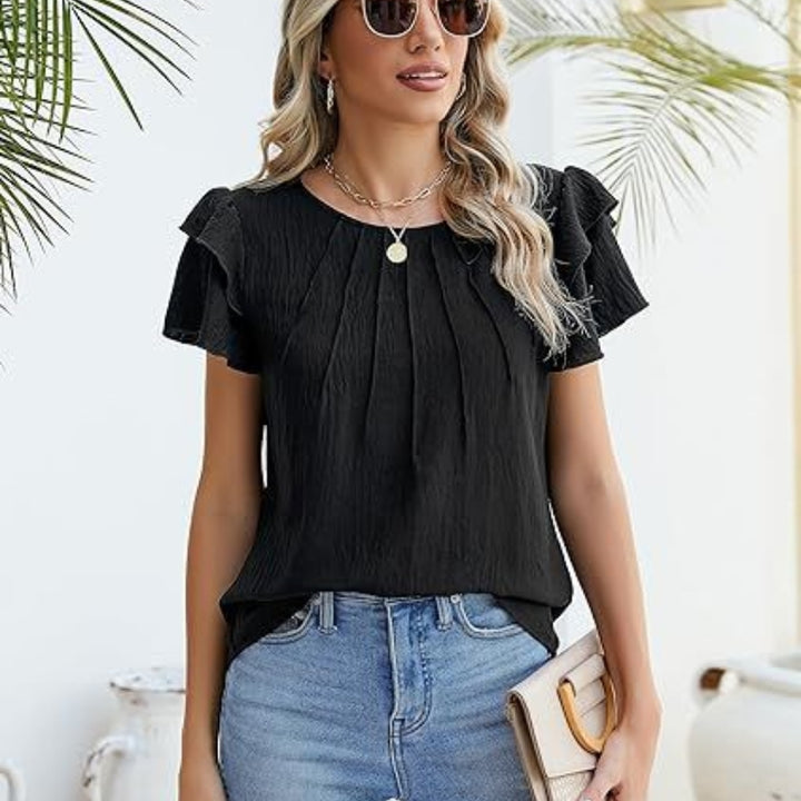 short sleeve office blouse princess sleeves refined silhouette