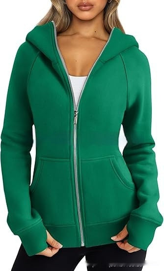 Women Fleece Zip Hoodie Warm Casual Loose Fit Style