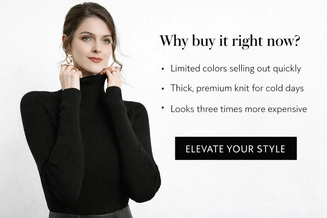 viscose slim fit turtleneck sweater layered under coat elegant autumn look