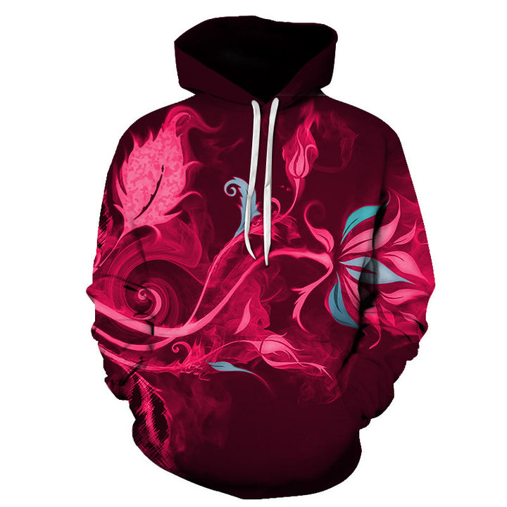Rose Hoodie with Floral Print and Loose Fit Long Sleeve