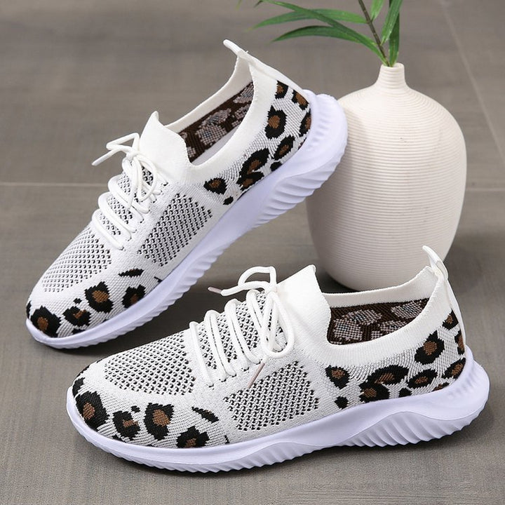 White Women’s Leopard Print Lace-up Sneakers
