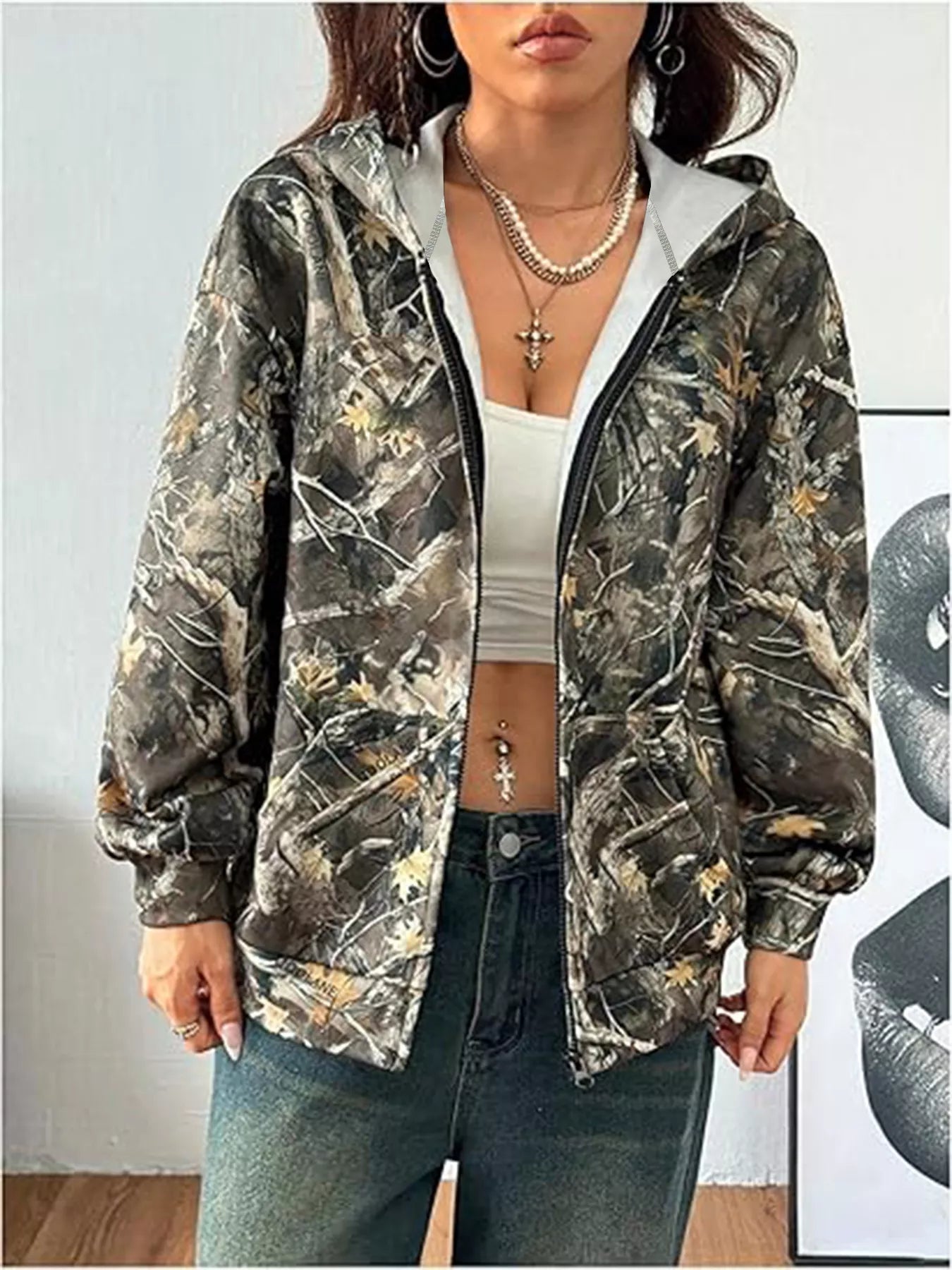 retro printed hoodie women comfortable daily layering piece

