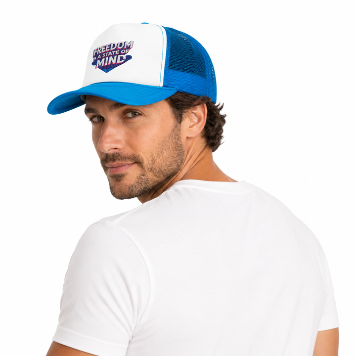 Streetwear trucker hat with graphic front and breathable mesh panels
