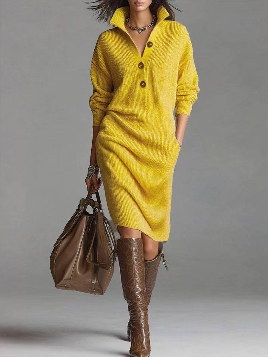 Long Sleeve Sweater Dress – Warm V-Neck Knit For Women!