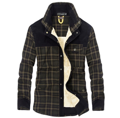 Men’s Winter Fleece Jacket – Warm Cotton Plaid
