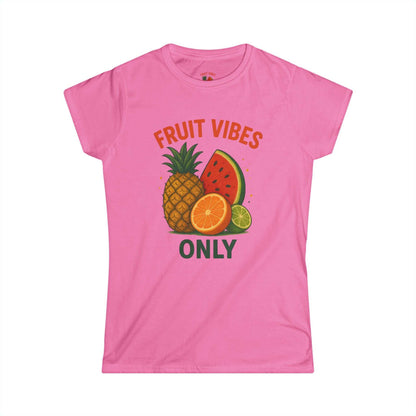 Pink women's tee with tropical fruit graphic