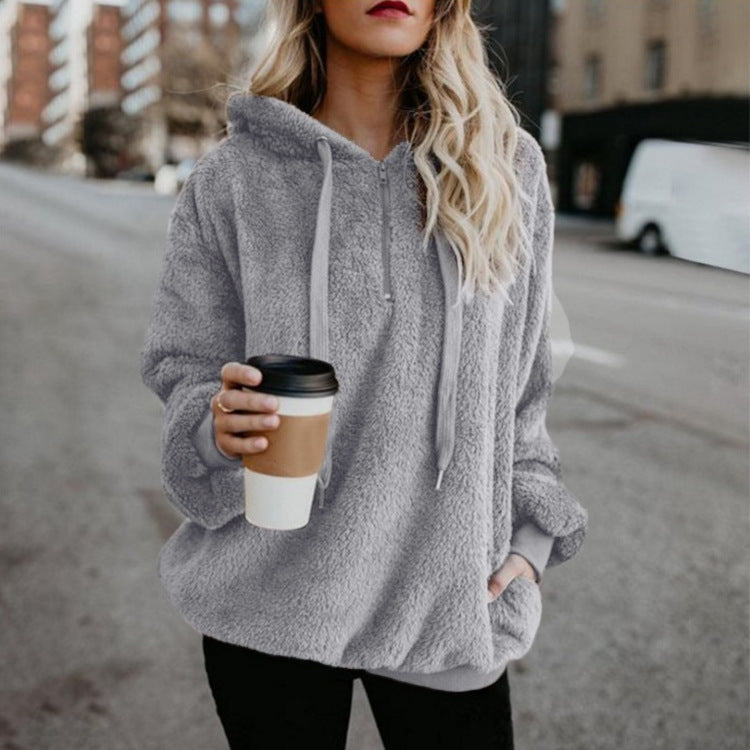 Women’s Fleece Hoodie Pullover with Zipper Pocket Coat