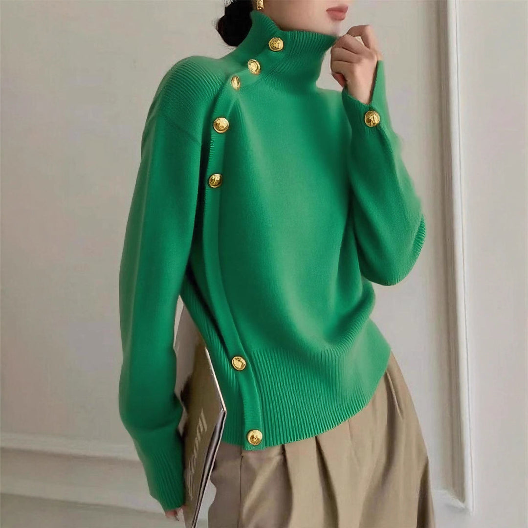 women turtleneck sweater green color casual winter look