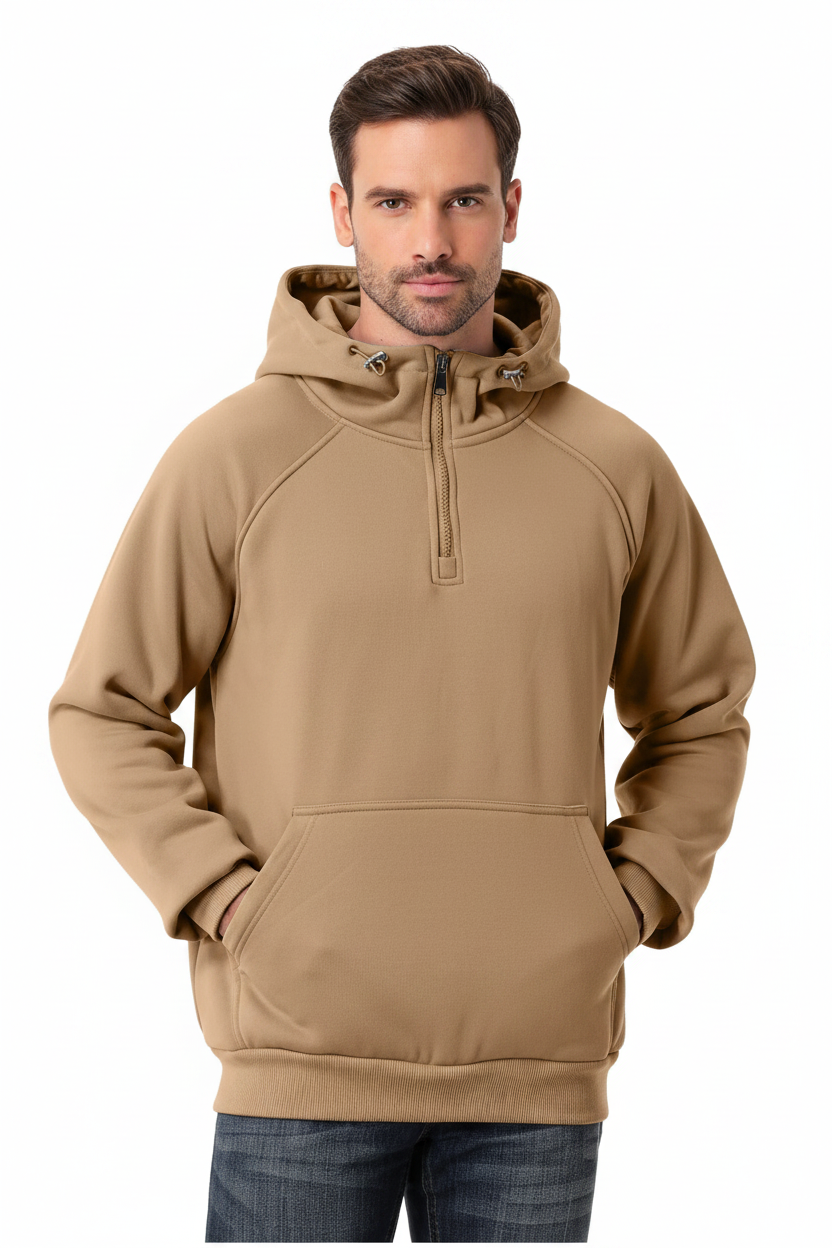 Men’s half zip hoodie with a relaxed fit and clean everyday silhouette