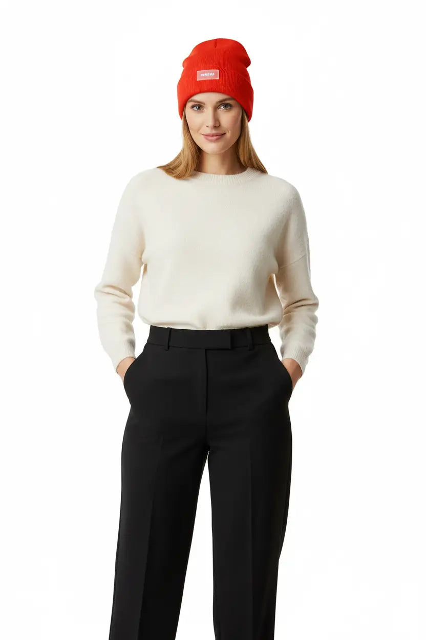 LED knit beanie red color outdoor hiking trail