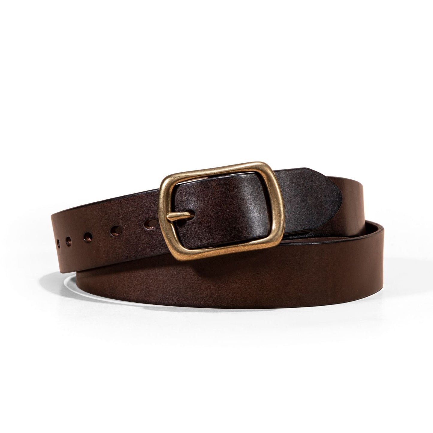 brown genuine leather belt brass buckle close fit with tailored casual pants